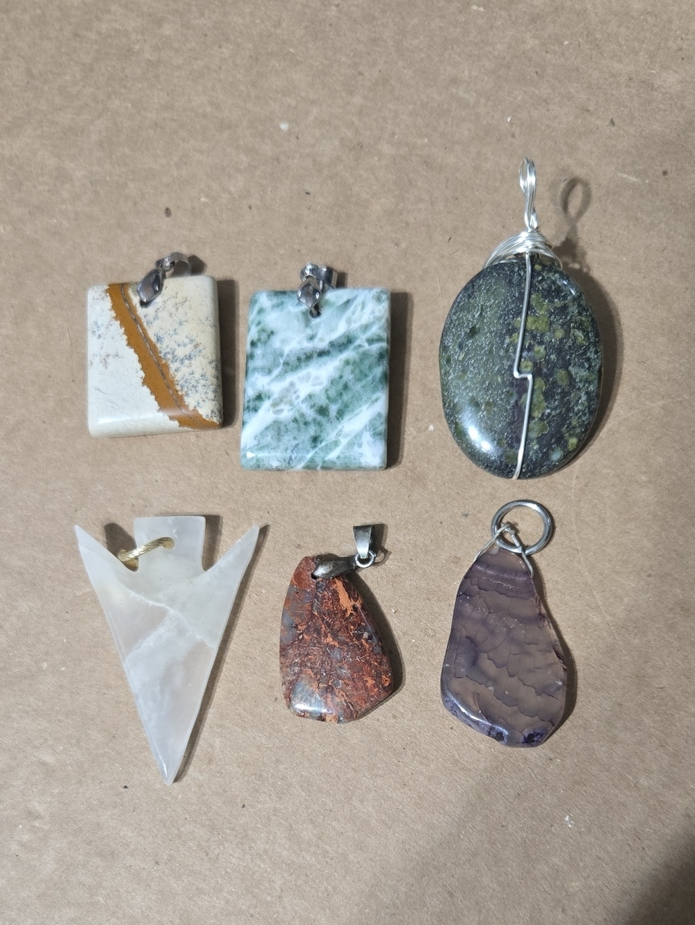 Mixed Stone Pendant Lot - Green, White, Brown, Purple, Cream